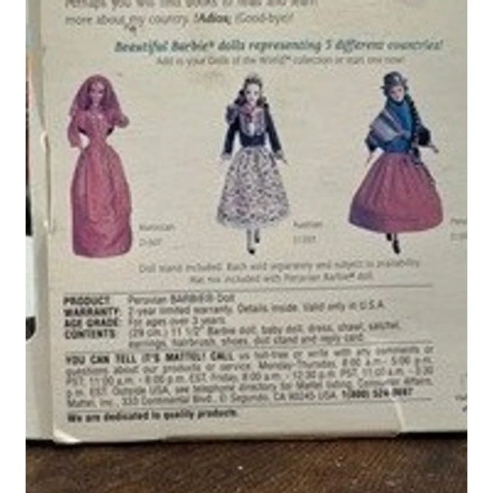 Vintage NEW Mattel 1998 Peruvian Barbie Dolls World Collector Edition Folk